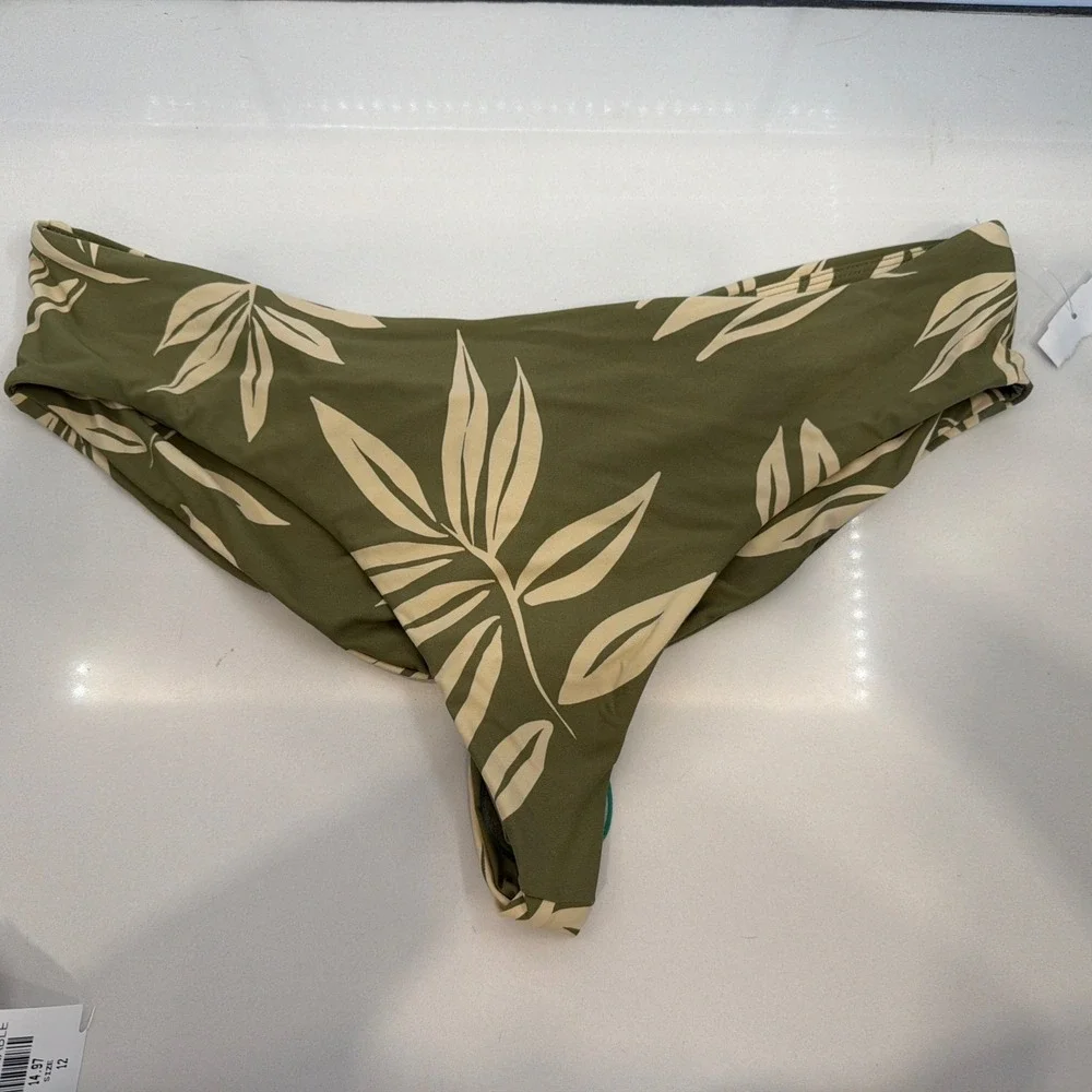RoxyJuniors' Printed V-Waist Cheeky‎ Bikini Bottoms Classic Green XL NWT!